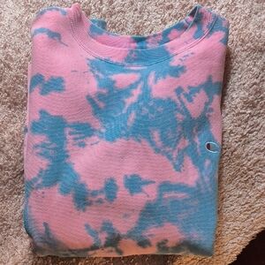 Pink and Blue Reverse Weave Tie-Dye Sweatshirt Sz S